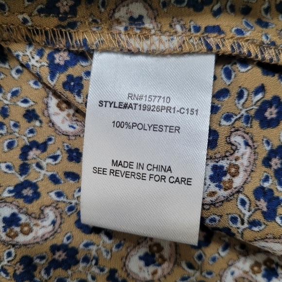 Alchemy Thread Tan And Blue Paisley Boho Babydoll Tassel Tie Peasant Blouse Top - Picture 7 of 10